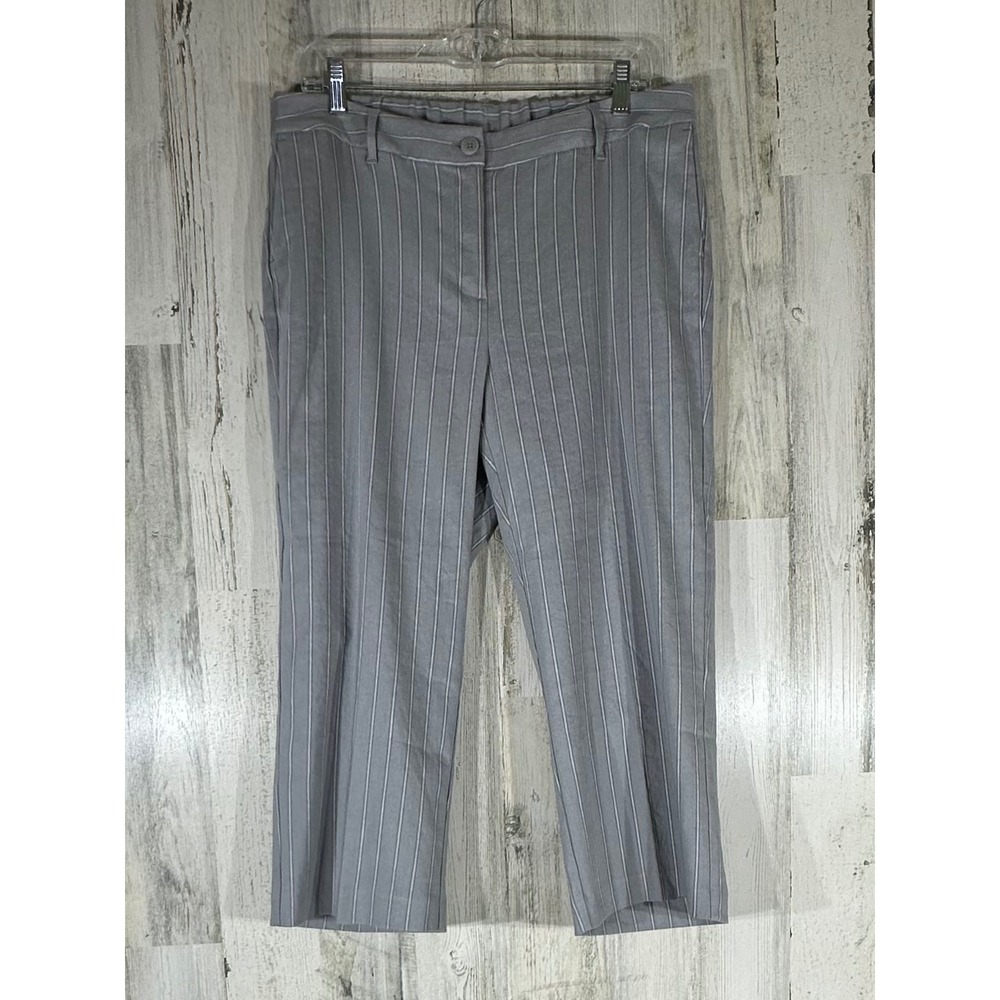 J Jill Linen Stretch Cropped Pants 16 Petite (34x22.5) Gray Stripe‎ Straight Leg